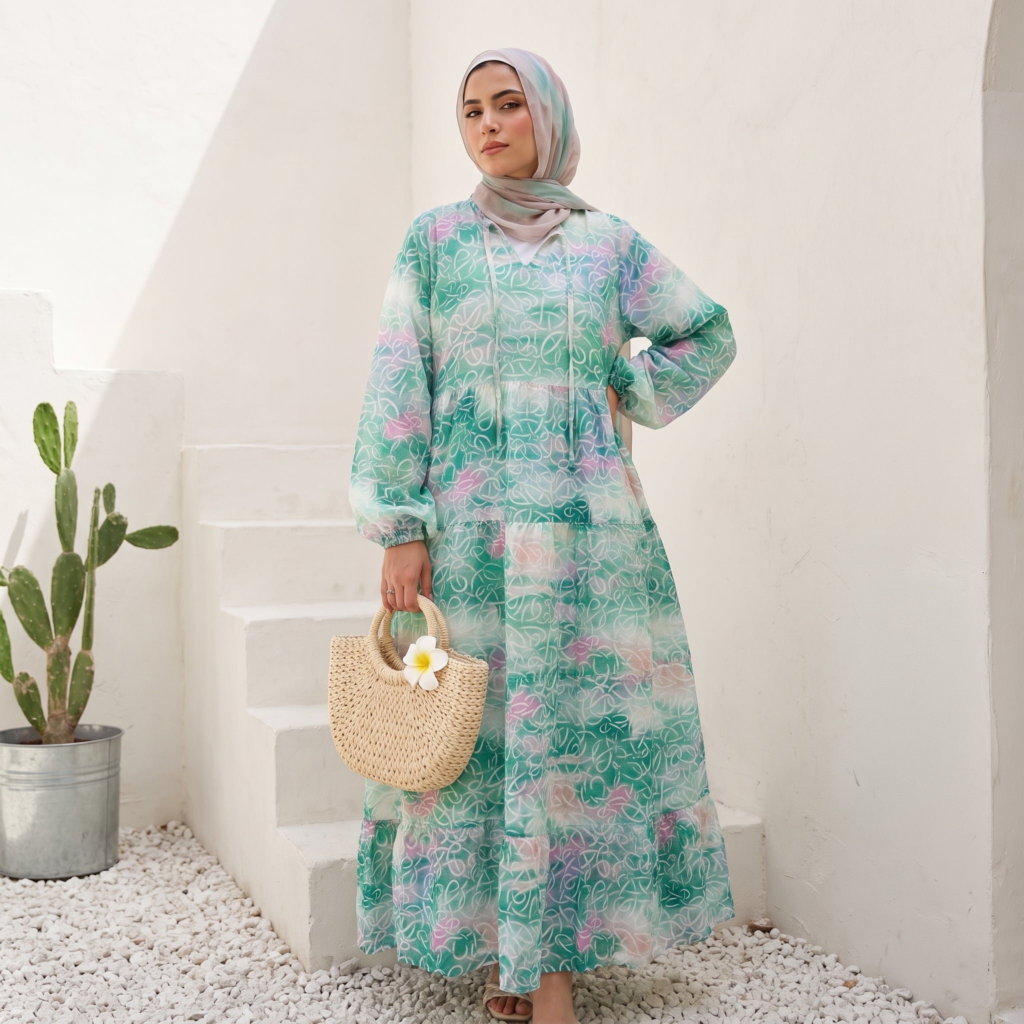 Printed Cotton Dress – Bold Colors full view | عرض كامل لـفستان قطن مطبوع بألوان قوية – view 1 | لقطة 1