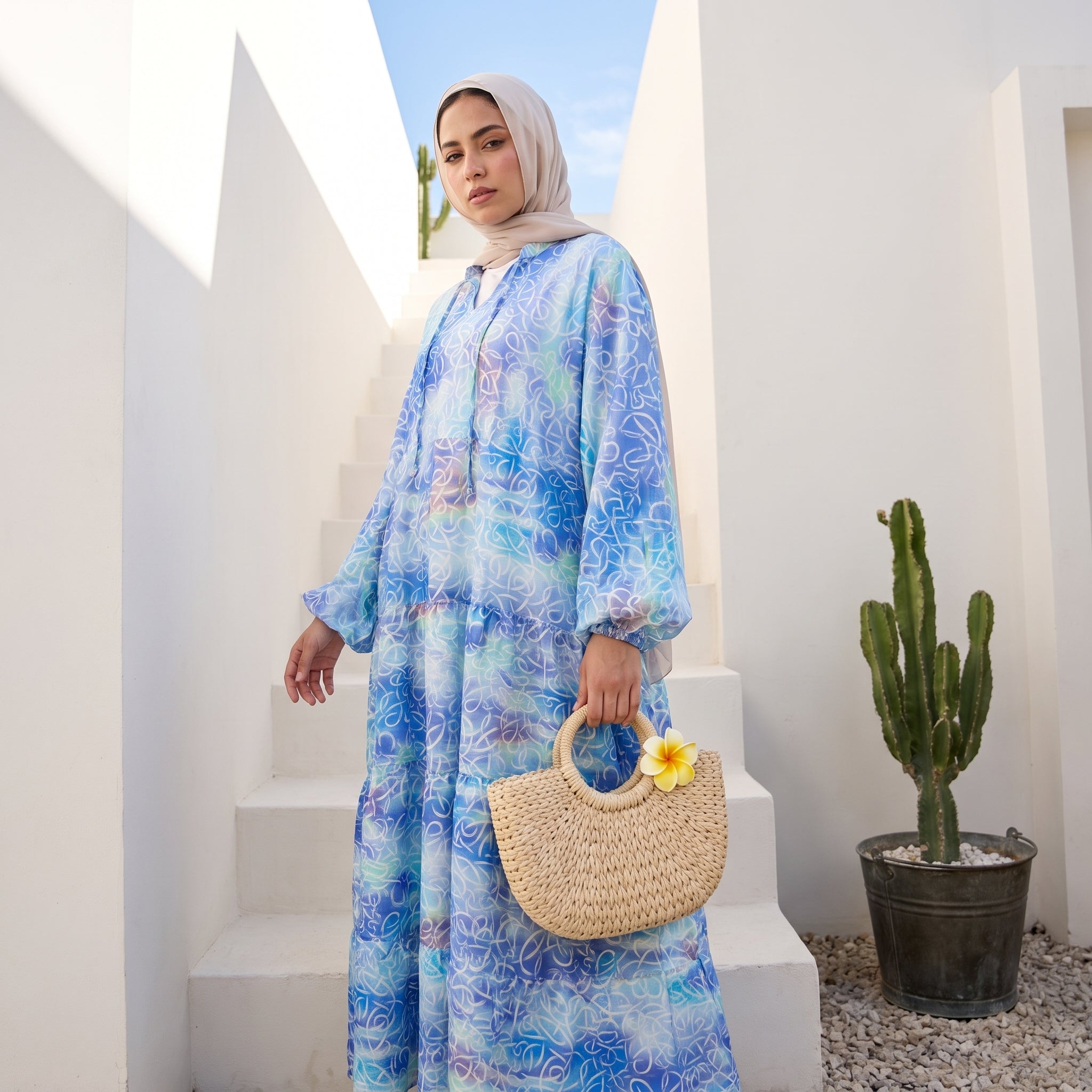 Printed Cotton Dress – Bold Colors full view | عرض كامل لـفستان قطن مطبوع بألوان قوية – view 4 | لقطة 4