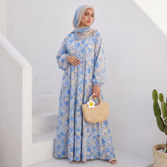 Printed Cotton Dress – Soft Colors full view | عرض كامل لـفستان قطن مطبوع بألوان هادئة – view 2 | لقطة 2