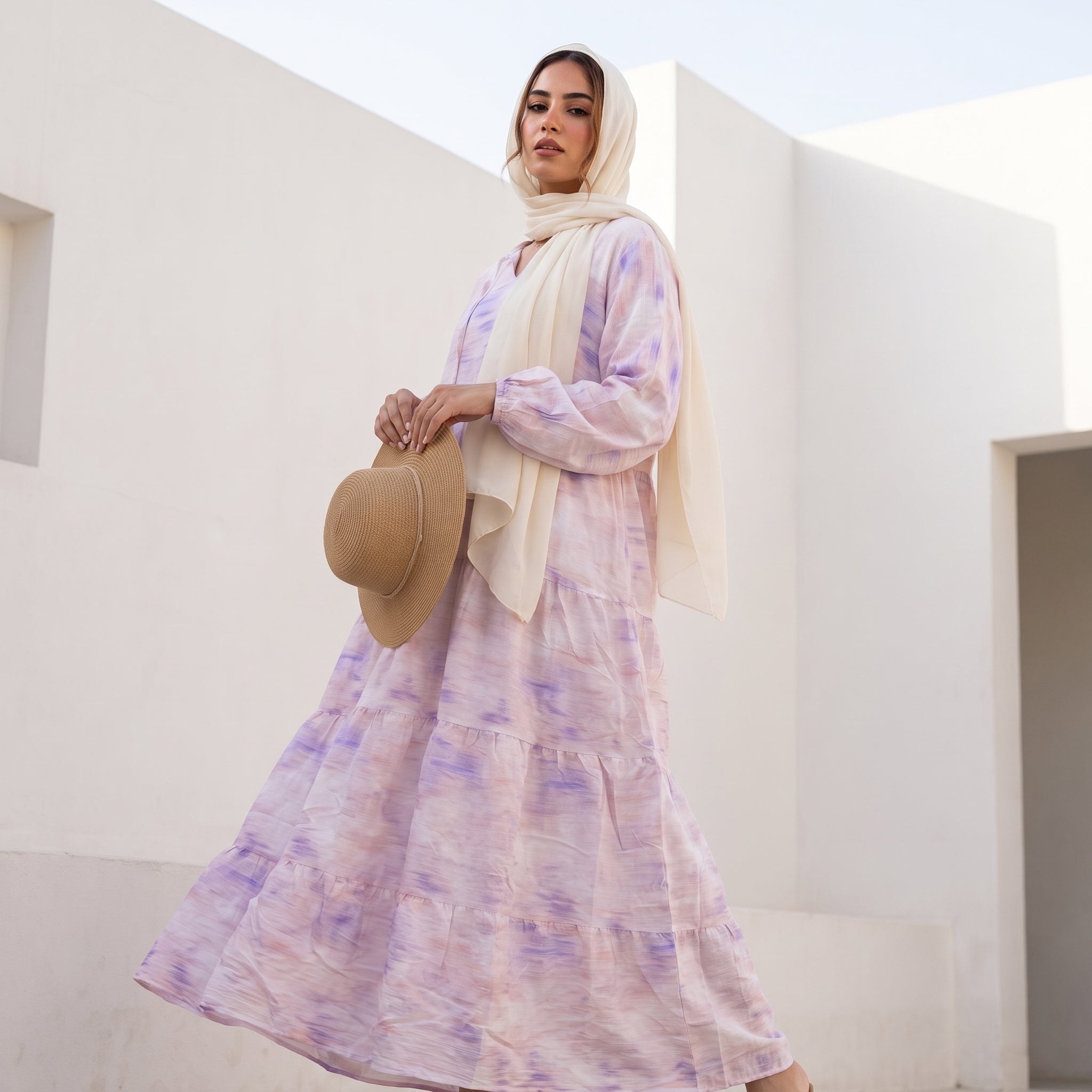 Tie-Dye Crinkle Linen Dress full view | عرض كامل لـفستان كتان مجعد تاي داي – view 7 | لقطة 7