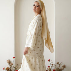 Pure Linen Embroidered Dress full view | عرض كامل لـفستان كتان خالص مطرز – view 3 | لقطة 3