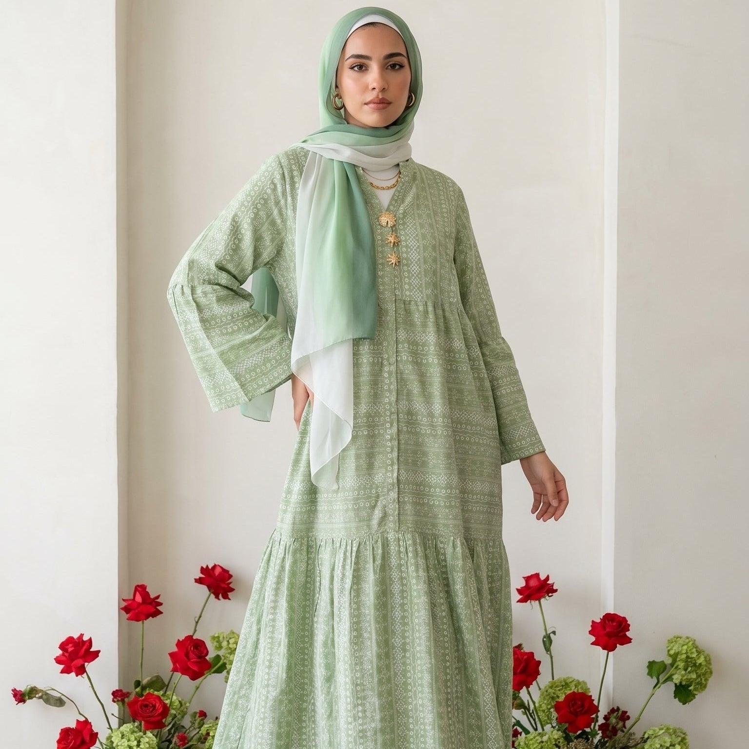 Pure Linen Embroidered Dress full view | عرض كامل لـفستان كتان خالص مطرز – view 4 | لقطة 4