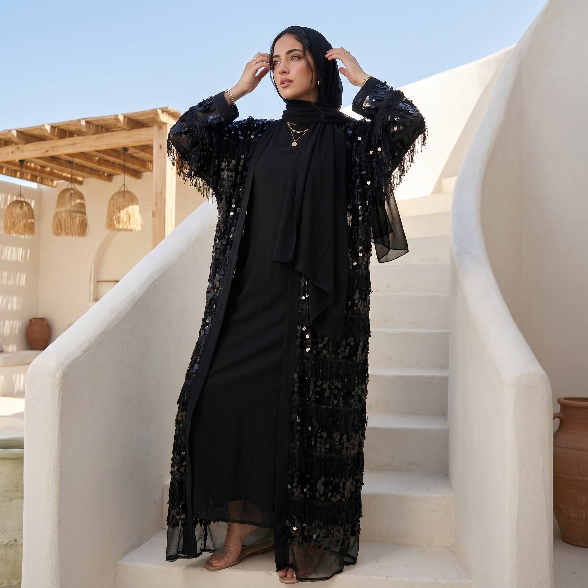 Black Chiffon Cardigan full view | عرض كامل لـكارديجان شيفون أسود – view 1 | لقطة 1