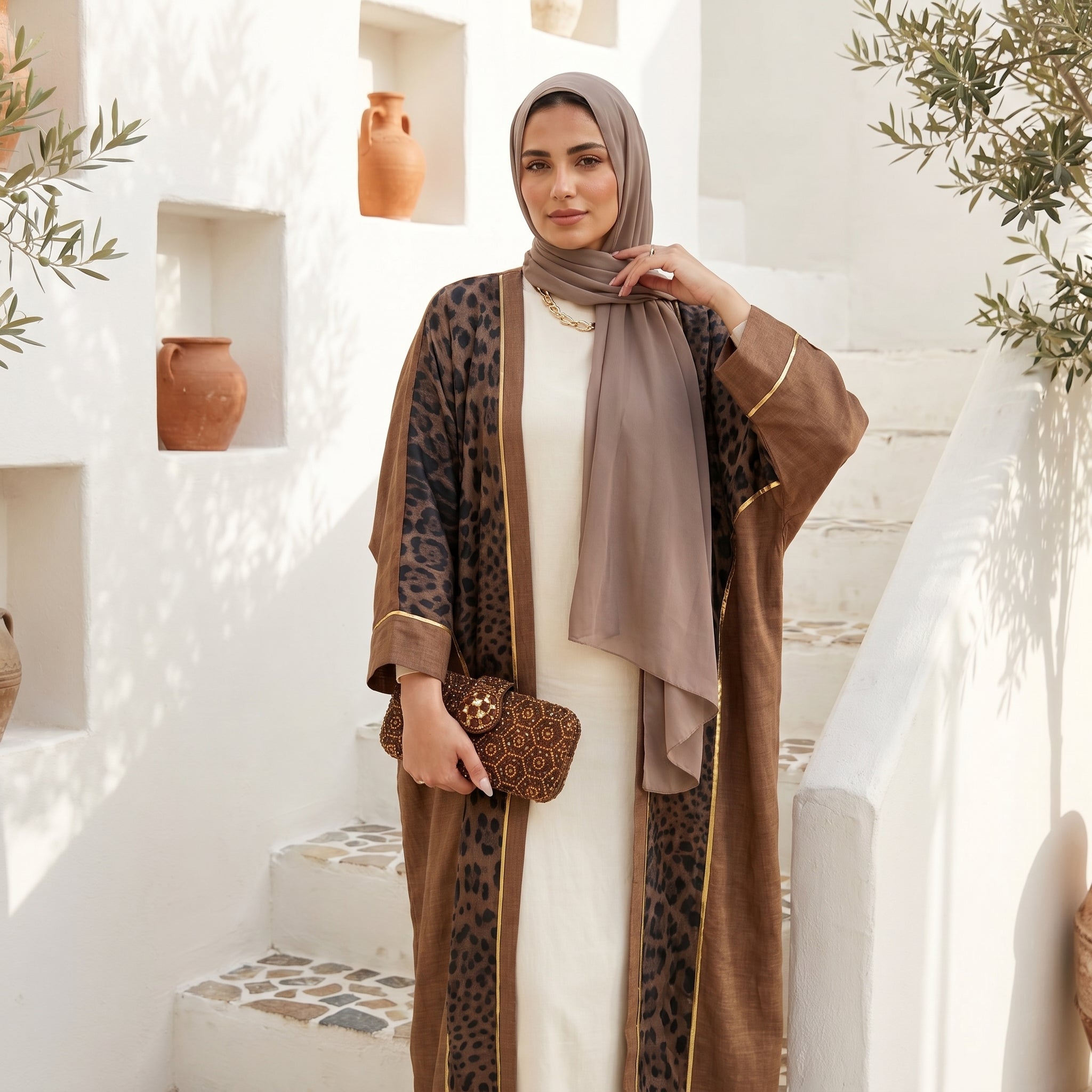 Leopard Print Linen Cardigan full view | عرض كامل لـكارديجان كتان بطبعة ليوبارد – view 4 | لقطة 4