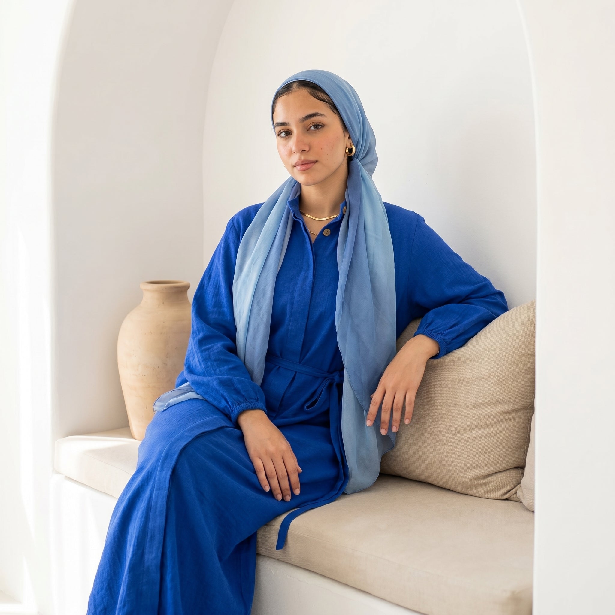 Linen Belted Dress full view | عرض كامل لـفستان كتان بحزام – view 5 | لقطة 5