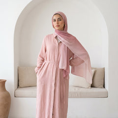 Linen Belted Dress full view | عرض كامل لـفستان كتان بحزام – view 7 | لقطة 7