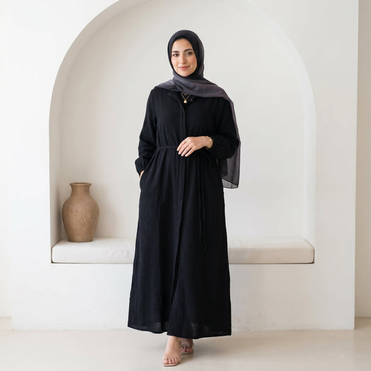 Linen Belted Dress full view | عرض كامل لـفستان كتان بحزام – view 2 | لقطة 2