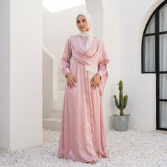 Satin Dress with Integrated Hijab full view | عرض كامل لـفستان ساتان بحجاب مدمج – view 2 | لقطة 2