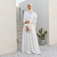 Satin Dress with Integrated Hijab full view | عرض كامل لـفستان ساتان بحجاب مدمج – view 4 | لقطة 4