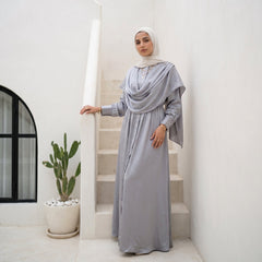 Satin Dress with Integrated Hijab full view | عرض كامل لـفستان ساتان بحجاب مدمج – view 5 | لقطة 5