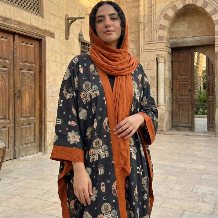 Printed Linen Cardigan full view | عرض كامل لـكارديجان كتان مطبوع – view 2 | لقطة 2