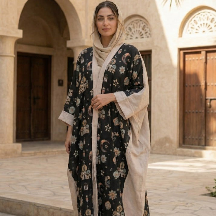 Printed Linen Cardigan full view | عرض كامل لـكارديجان كتان مطبوع – view 1 | لقطة 1