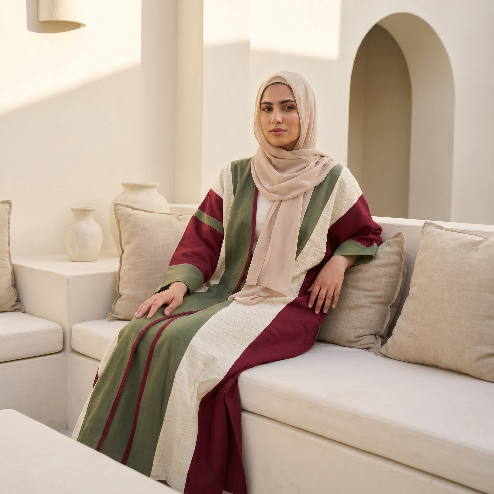 Mixed-Color Linen Cardigan full view | عرض كامل لـكارديجان كتان متعدد الألوان – view 4 | لقطة 4
