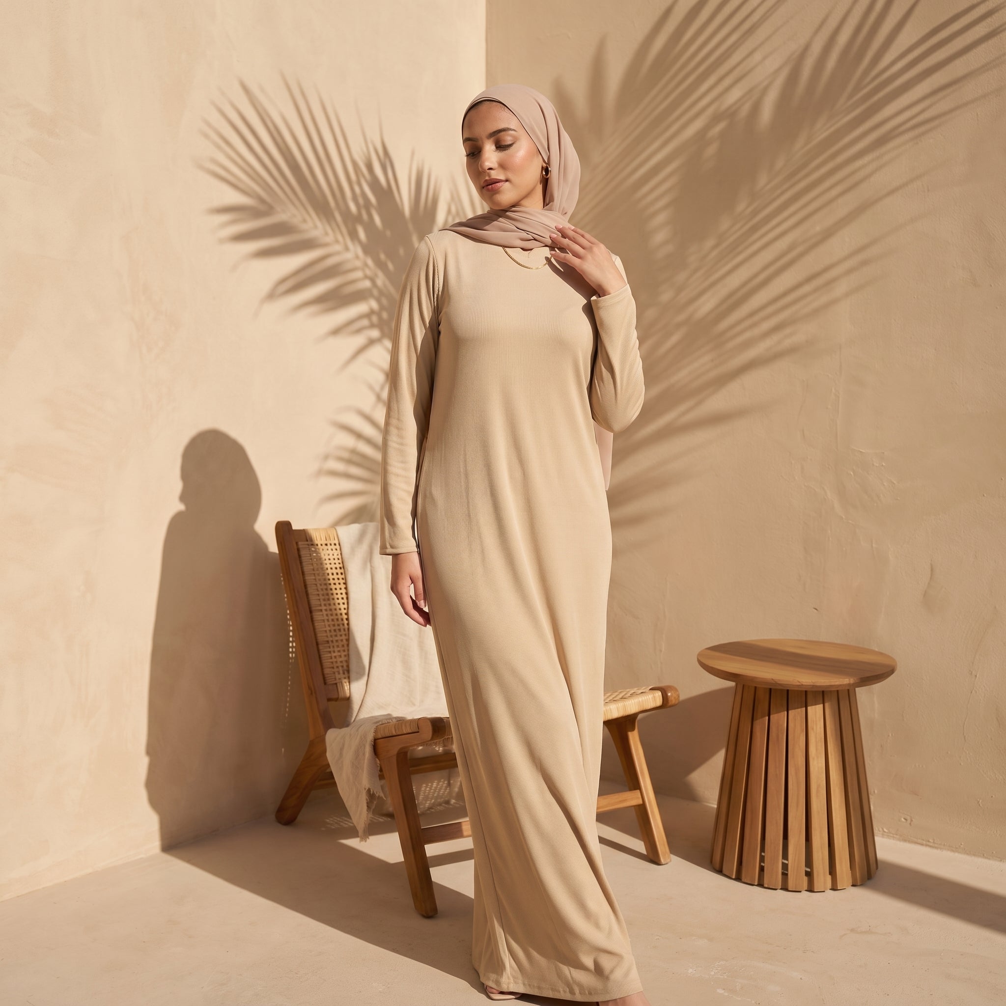 Stretch Cotton Rib Underdress full view | عرض كامل لـفستان داخلي قطن ريب مطاطي – view 3 | لقطة 3