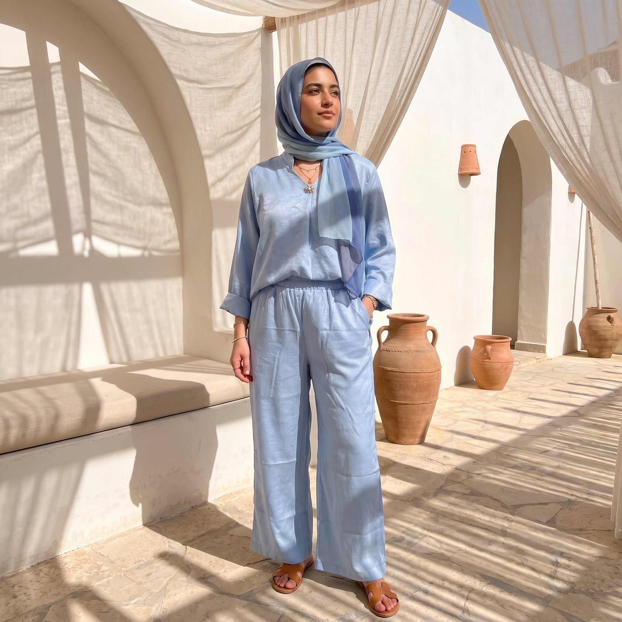 Shimmering Linen Two-Piece Suit full view | عرض كامل لـطقم كتان لامع قطعتان – view 8 | لقطة 8