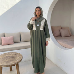 One-Size Embroidered Linen Abaya full view | عرض كامل لـعباية كتان مطرزة مقاس واحد – view 6 | لقطة 6