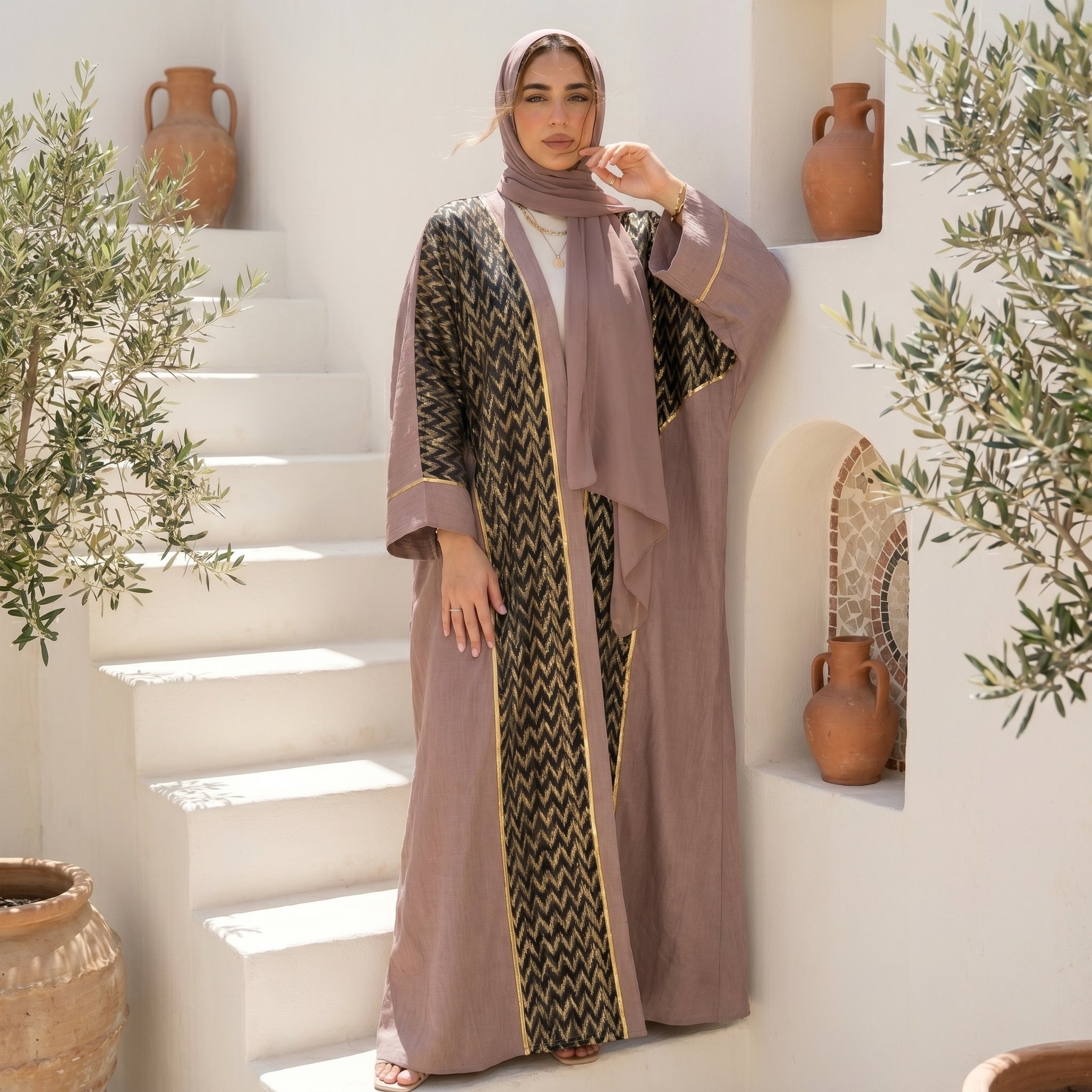 Zigzag Linen Cardigan full view | عرض كامل لـكارديجان كتان زيجزاج – view 1 | لقطة 1