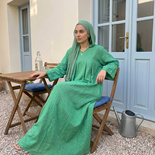 Linen Hooded Dress with Pockets full view | عرض كامل لـفستان كتان بغطاء رأس وجيوب – view 1 | لقطة 1