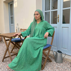 Linen Hooded Dress with Pockets full view | عرض كامل لـفستان كتان بغطاء رأس وجيوب – view 1 | لقطة 1
