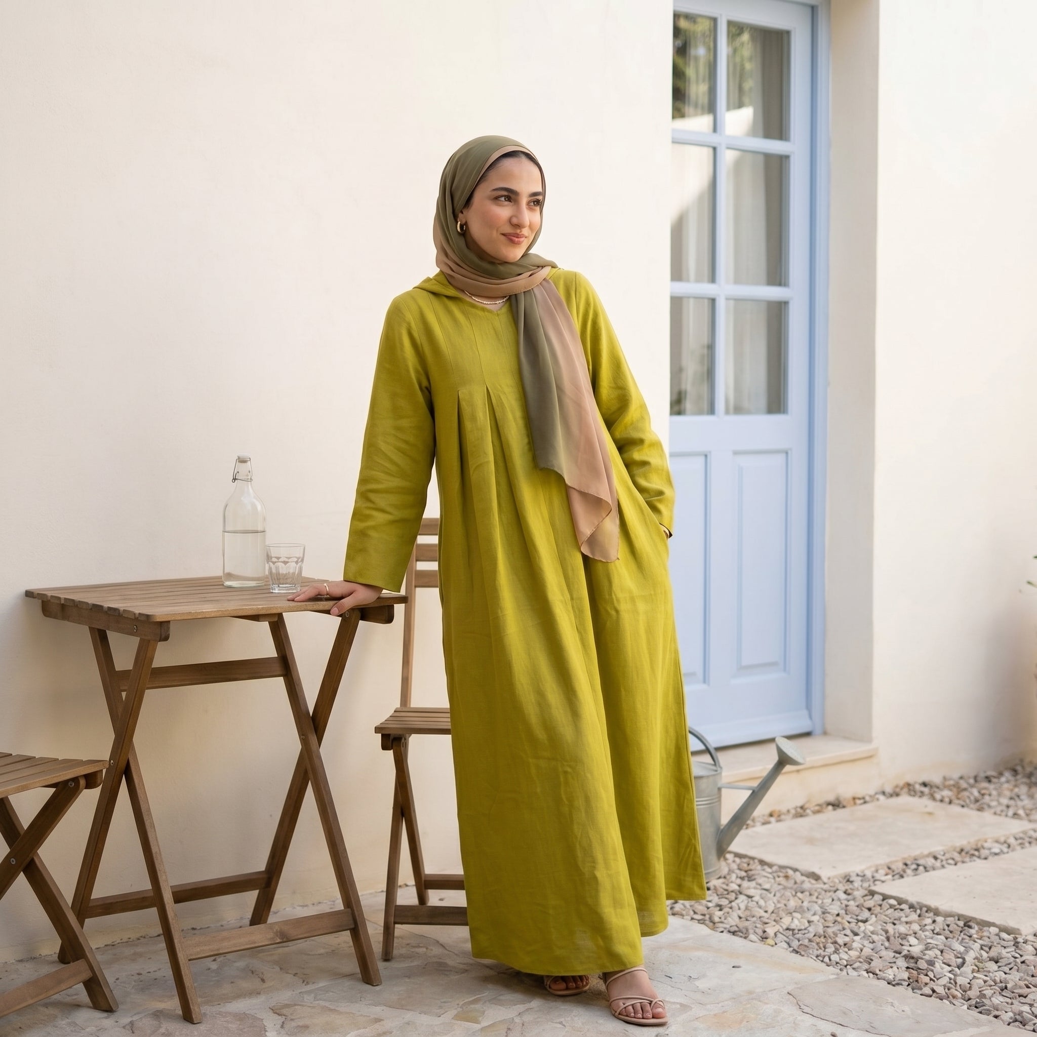 Linen Hooded Dress with Pockets full view | عرض كامل لـفستان كتان بغطاء رأس وجيوب – view 3 | لقطة 3