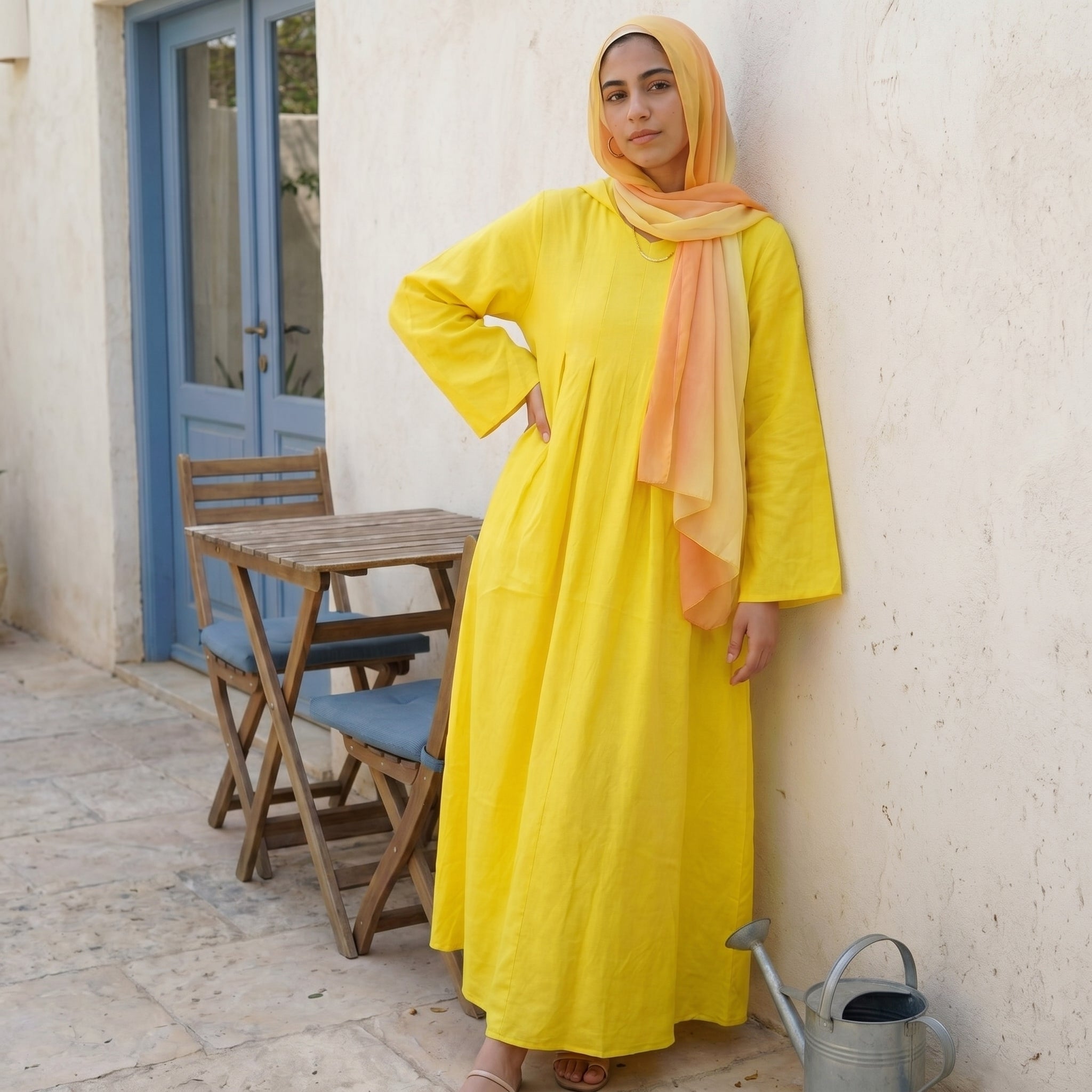 Linen Hooded Dress with Pockets full view | عرض كامل لـفستان كتان بغطاء رأس وجيوب – view 5 | لقطة 5