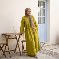 Linen Hooded Dress with Pockets full view | عرض كامل لـفستان كتان بغطاء رأس وجيوب – view 3 | لقطة 3