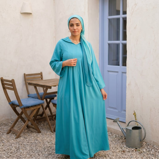 Cotton Vibran Hooded Dress full view | عرض كامل لـفستان قطن فيبران بغطاء رأس – view 1 | لقطة 1