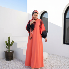 Crepe Abaya with Satin Sleeves full view | عرض كامل لـعباية كريب بأكمام ساتان – view 6 | لقطة 6