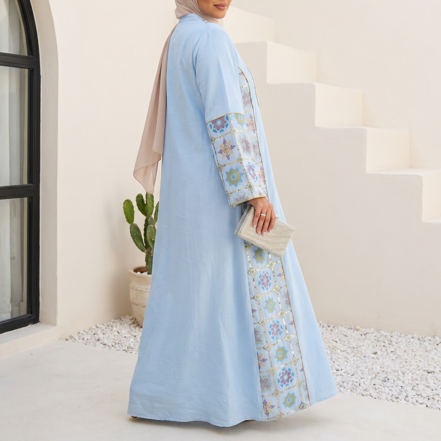 CY Embroidered Abaya full view | عرض كامل لـعباية CY مطرزة – view 5 | لقطة 5